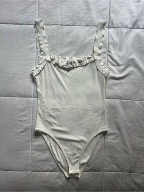Pink Lily All In A Day Ivory Ruffle Detail Bodysuit Small